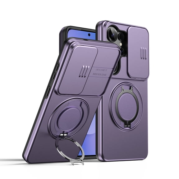 Dteck Protective Phone Case for Samsung Galaxy S23 Ultra,Shockproof TPU PC Case Slide Camera Cover 360° Ring Stand Back Cover, Purple