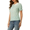 thumbnail image 4 of INSPIRE CHIC Women's Peter Pan Collar Ruffled Bubble Short Sleeve Floral Blouse XS Green, 4 of 8