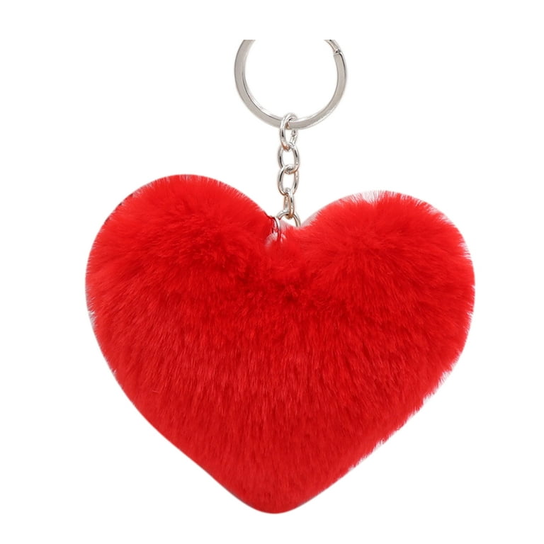 Walbest Fluffy Soft Artificial Rabbit Fur Love Heart Keychain Key Ring Pendant Handbag Bag Wallet Decor, Women's, Size: One size, Red