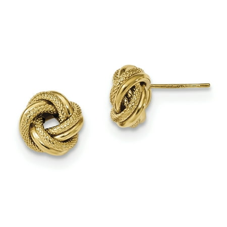 Primal Gold 14 Karat Yellow Gold Polished Textured Double Love Knot Post Earrings