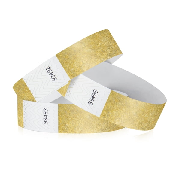 500 Tyvek WristCo Wristbands for Events | Metallic Gold | Water-proof Tamper-Proof Designs Prevents Reuse – Premium Grade Bracelet for Hospitals & Medical ID, Party, VIP Identification, USA Made