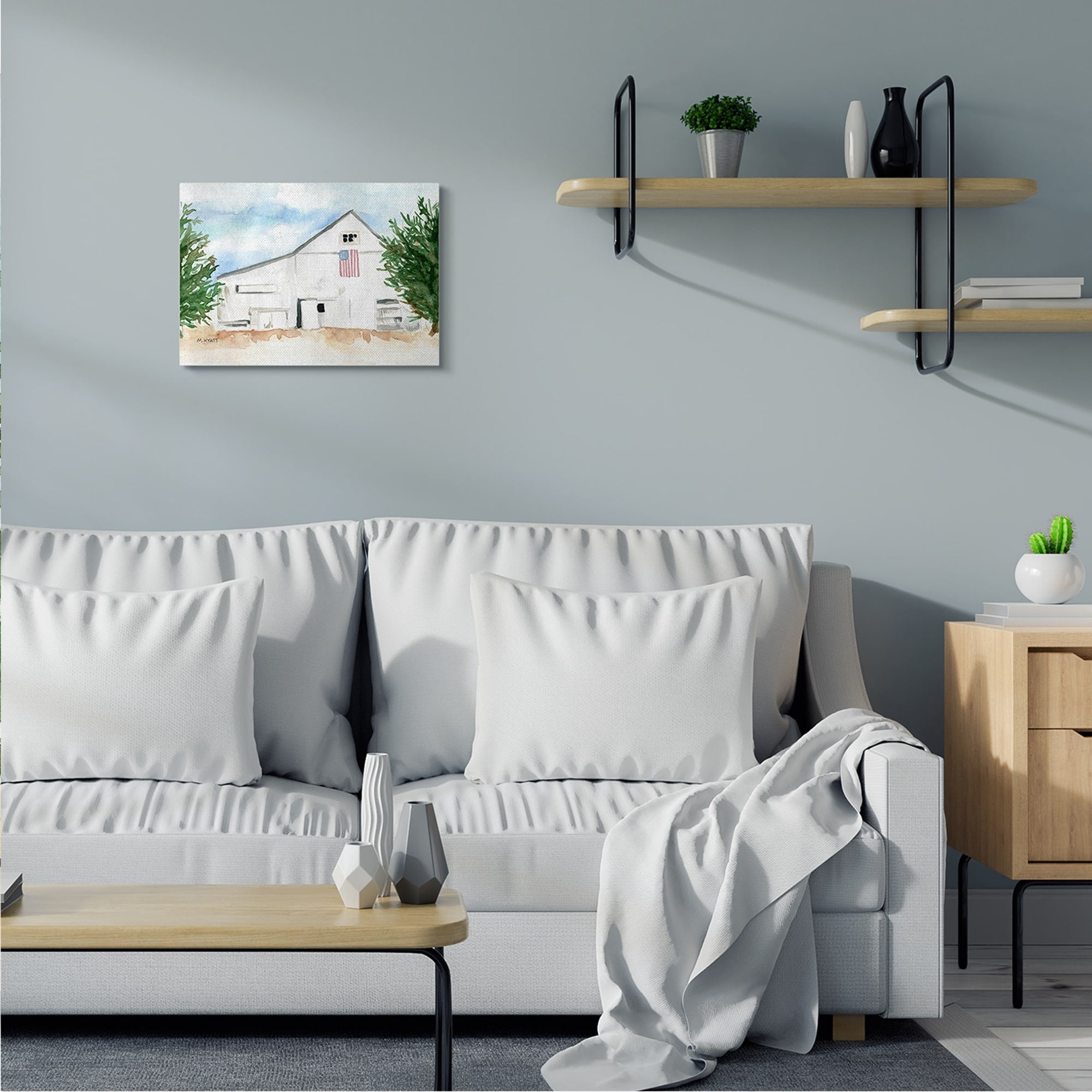Stupell Industries American Barn Side Soft Blue Brown Watercolor Canvas Wall Art, 30 x 40, Design by Melissa Hyatt LLC