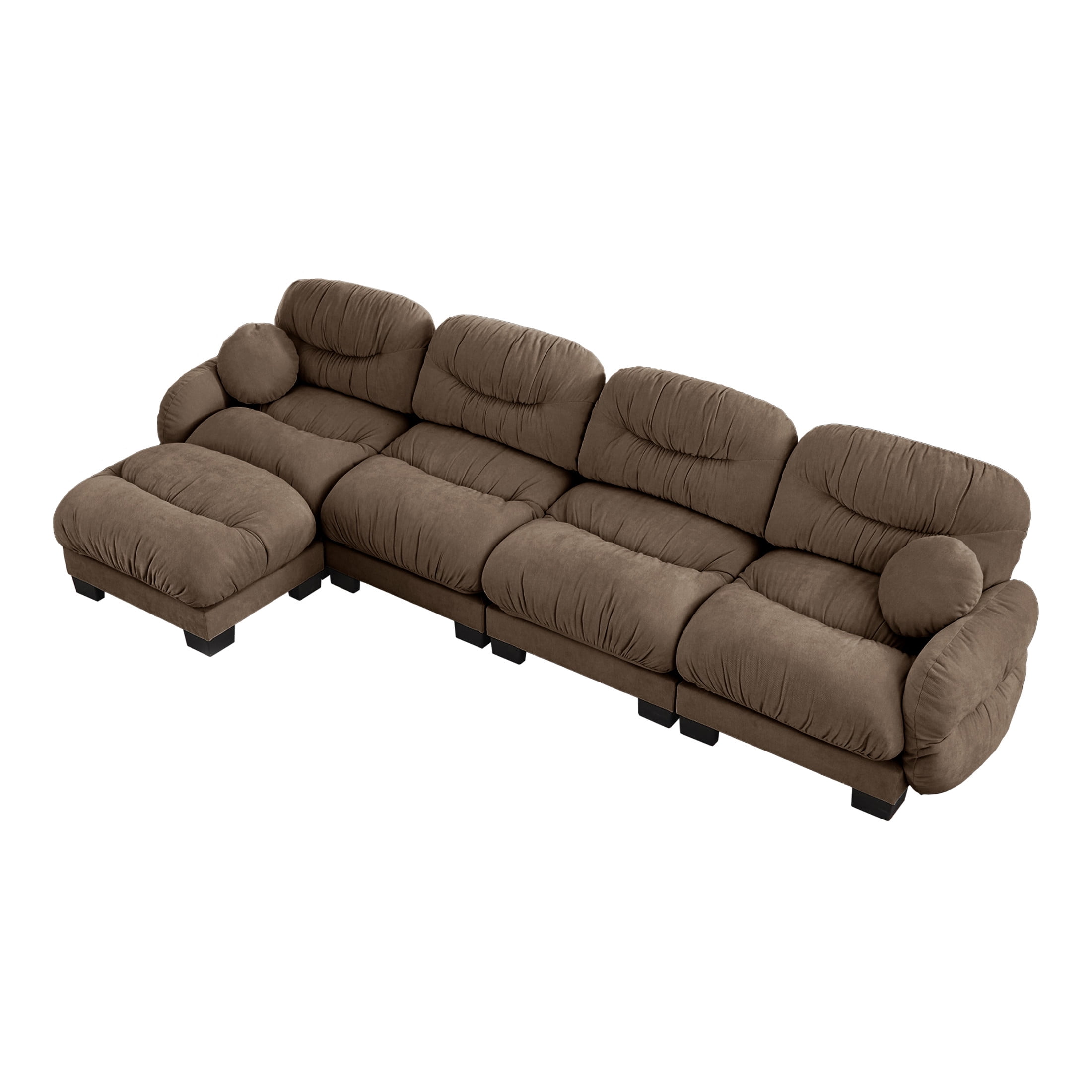 Noble House Corlan Pleated Chenille 4-Seater Sectional Sofa, Modular Deep Seat Couch with Ottoman and Throw Pillows, Brown