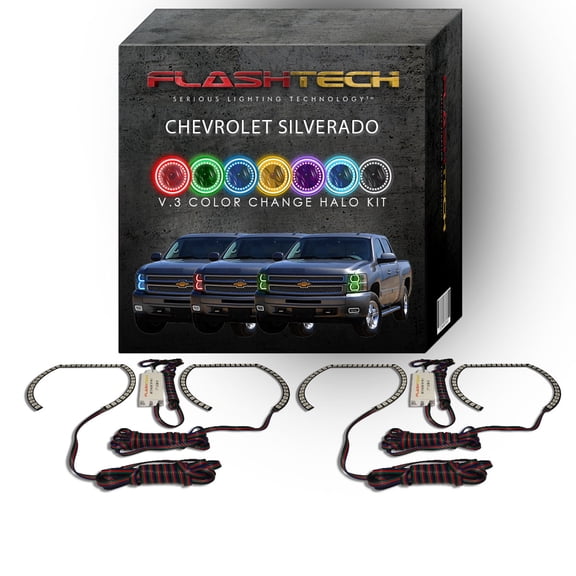 Flashtech RGB Multi Color Changing LED Halo kit for 07-13 Chevrolet Silverado Headlights