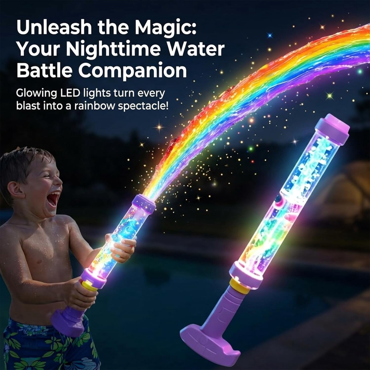 Glowing Rainbow LED Water Blaster - Glowing Rainbow Water Blaster, for Pool Party Outdoor Summer Waters, Summer Fun that Pops Like Magic (3Pcs)