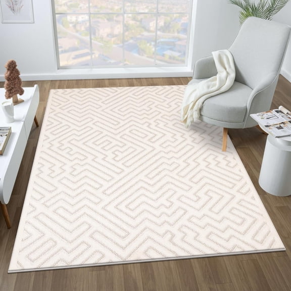 Luxe Weavers Modern Geometric Shapes Cream 8x10 Indoor Area Rug
