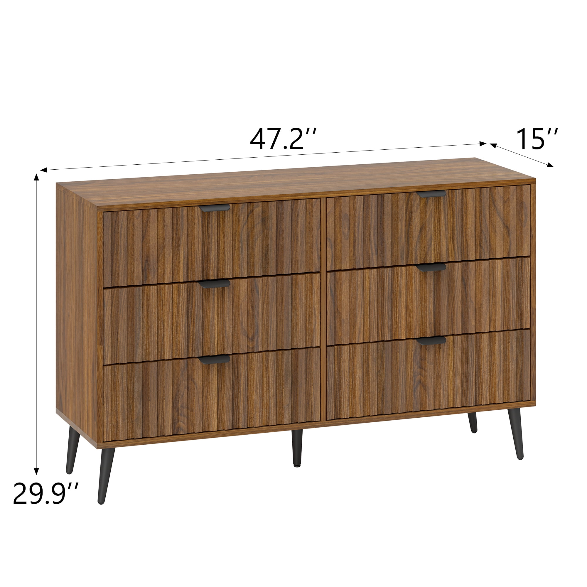 6-Drawer Fluted Dresser – Modern Natural Wood Dresser with Blister Drawers, Brown, Stylish Storage for Bedroom or Office
