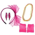 thumbnail image 2 of KAKOWELY Diadema de encaje de los 80, pendientes de neón, guantes de rejilla sin dedos, collar para fiesta de los 80 (serie Rosy), 2 of 4