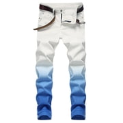 FcBaudy Full Length Pants Men's Casual Outdoor Summer Springy Trousers Zipper Tie-dye Gradient Jeans Men Pants