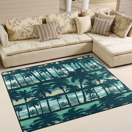Area Rug Indoor 80 x58 Non-Slip Wear Resistant Floor Mats Soft Large Carpets for Living Room Bedroom Home Decor Washable Rug Palms Pattern
