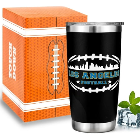 Football Fan 20 Oz Insulated Travel Coffee Cup Mug Tumbler with Lid Los Angeles Themed Merch Shop Men Women Sport Stuff Gear Apparel Chargers Team Decor Accessorie Husband Boyfriend Dad Birthday Gift