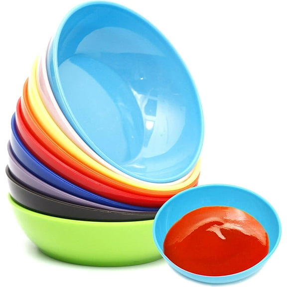 Youngever 9pcs Plastic Sauce Bowls, Rainbow Colors, Microwave & Dishwasher Safe, 3x0.8in, 250ml, Bowl