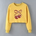 thumbnail image 2 of Women's Crop Sweatshirts Fruit Cherry Print Cute Pullover Long Sleeve Tops for Teen Girls Short Blouses (S, Yellow), 2 of 7