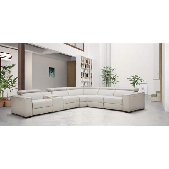 Silver Grey Top Grain Leather 6Pc Motion Sectional Right Hand Chase J&M Picasso