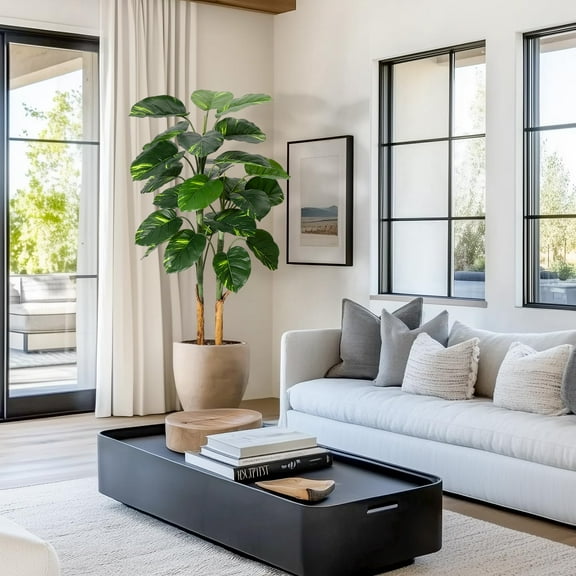 Artificial Scindapsus Aureus Plant Indoor 5/6FT, Fake Tree with Decorative Planter, Faux Golden Pothos Floor Plants in Pot, Artificial Trees for Home