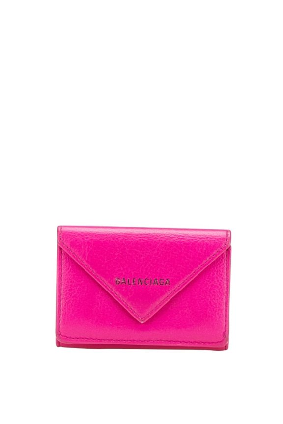 Pre-Owned Balenciaga Paper Mini Wallet, Tri-fold Compact 391446, Pink Leather,... (Good)