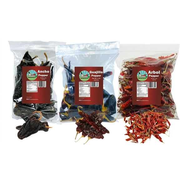 Dried Chile Peppers Bundle Pack (12 oz Total) Ancho Chiles, Guajillo Chiles and Arbol Chiles - The Spicy Set.
