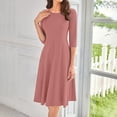 thumbnail image 2 of Qwertyu Plus Size 3/4 Sleeve Fall Dress for Women Crewneck Solid Color Midi Dress Trendy Casual A Line Dress Pink 2XL, 2 of 5