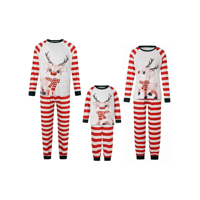 Pyjamas de Noël Assortis pour la Famille, Ensembles Assortis à Rayures Classiques avec Cerf, Pyjamas de Noël Assortis pour la Famille, Vêtements de Nuit pour Adultes, Enfants, Bébé