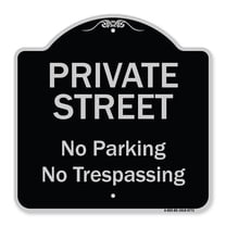SignMission A-DES-BS-1818-9771 18 x 18 in. Designer Series Sign - Private Street No Parking or Trespassing, Black & Silver
