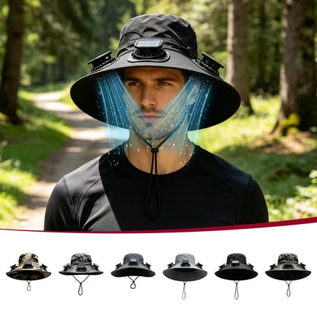 Solar USB Fisherman Fan Hat Dual Charging Strong Wind Sun Cap Summer Outdoor Cooling Headwear UV Protection Hat for Men Fishing Gardening Hiking Camping