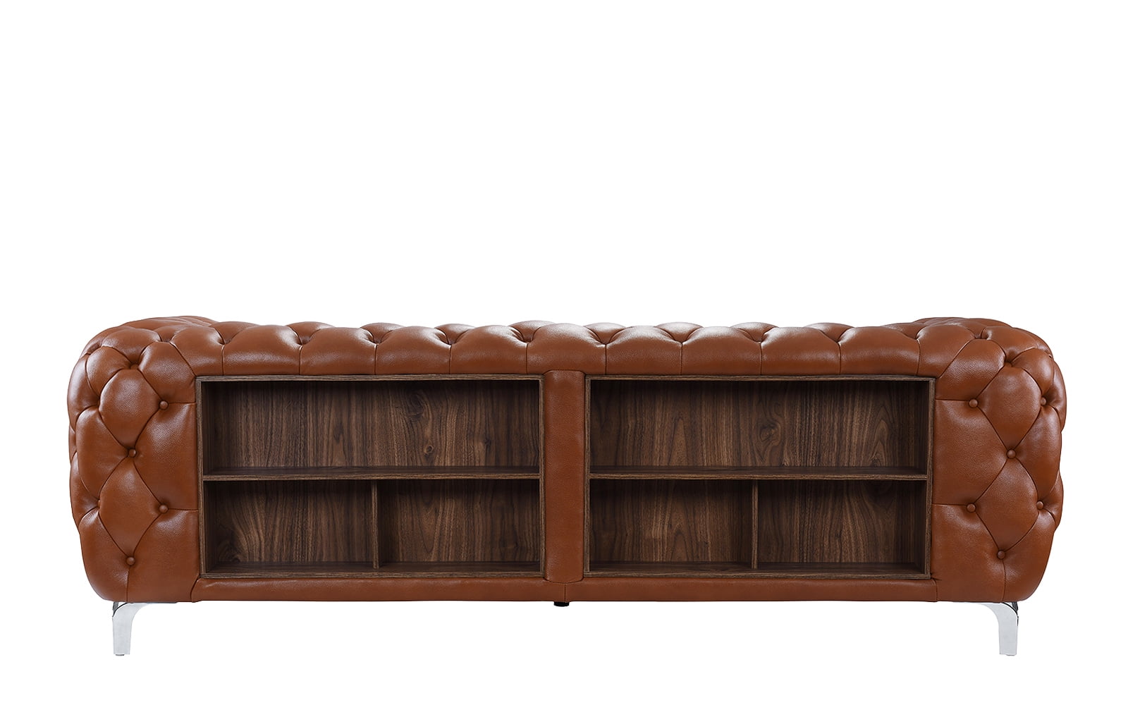 Chesterfield Real Leather Tufted Sofa Couch With Built In Shelving Space Beige