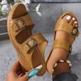 thumbnail image 3 of THDHVS Flat Sandals for Women,Women's Sandals,Women's Cork Footbed Sandals Summer Slip On Slide Sandals with Adjustable Buckle Yellow 7, 3 of 5