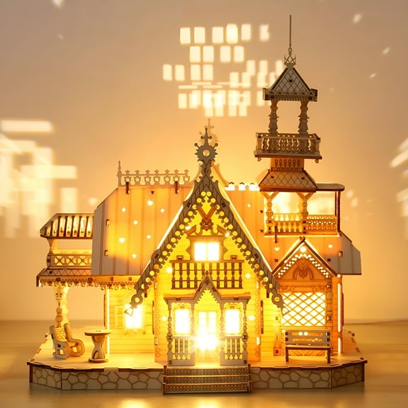 BESTSKY Illuminated Villa 3D Wooden Puzzle