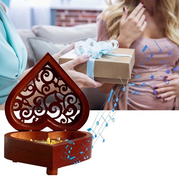 Zxsyw Wooden Music Box for Kids, Heart-Shaped Carved Gift for Children, Birthday Present for Couples - Unique Decorative Keepsake for Nursery Decor and Kids' Room
