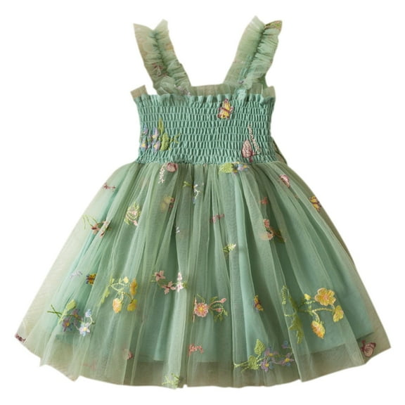 XXWXYD Toddler Girls Birthday Party Dress Sleeveless Tulle Princess Floral Embroidery Formal Photo Shoot Attire Adjustable Straps Soft Fabric Holiday Celebration