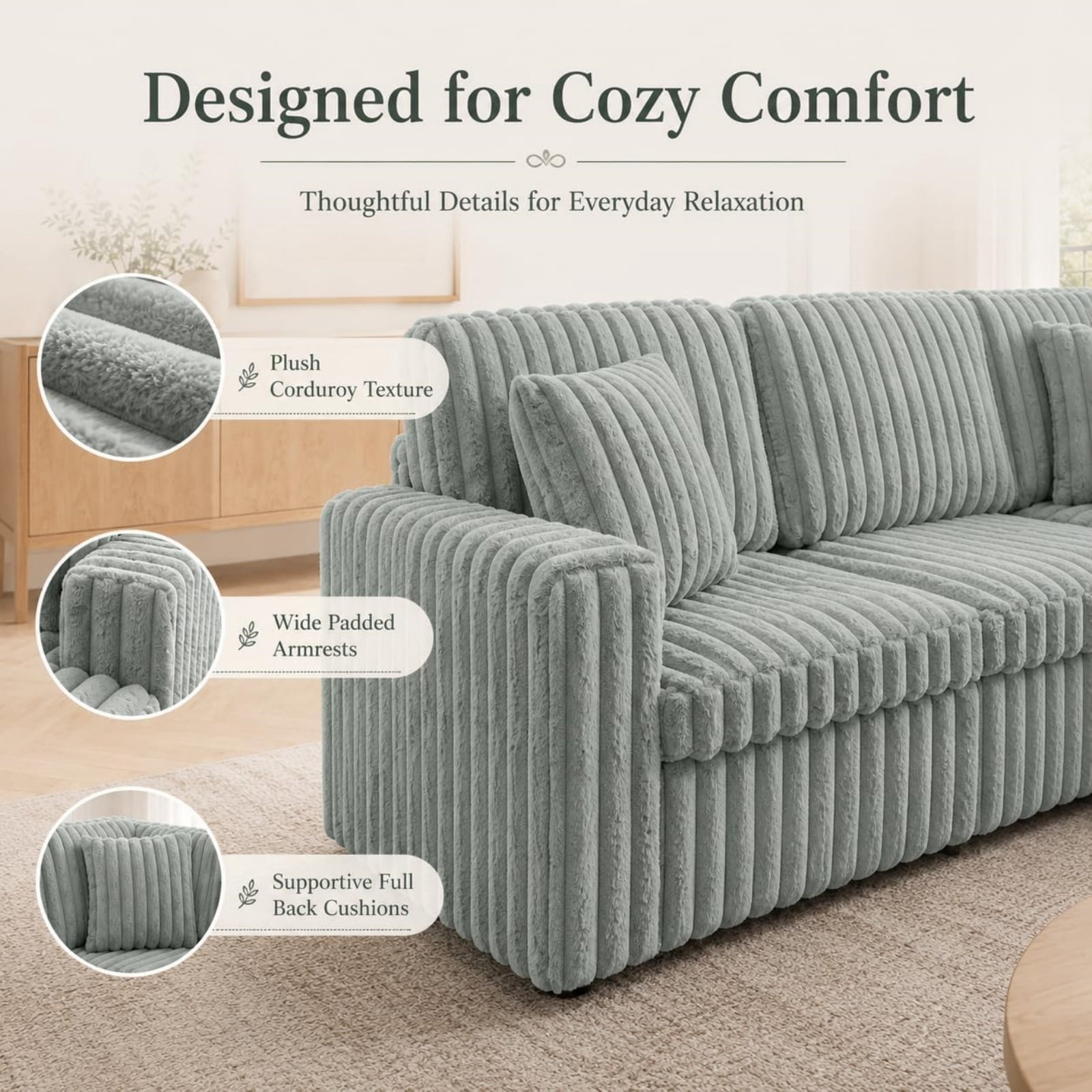 Corduroy U-shaped Sectional Sofa, Modern Minimalist Modular Couch with Pull-Out Sleeper Bed and Storage Chaise, Soft Fabric Convertible Sofa for Living Room, Apartment