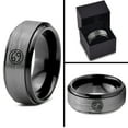 thumbnail image 4 of Tungsten Horoscope Cancer Band Ring 8mm Men Women Comfort Fit Black Step Bevel Edge Brushed Gray Polished Size 6.5, 4 of 4