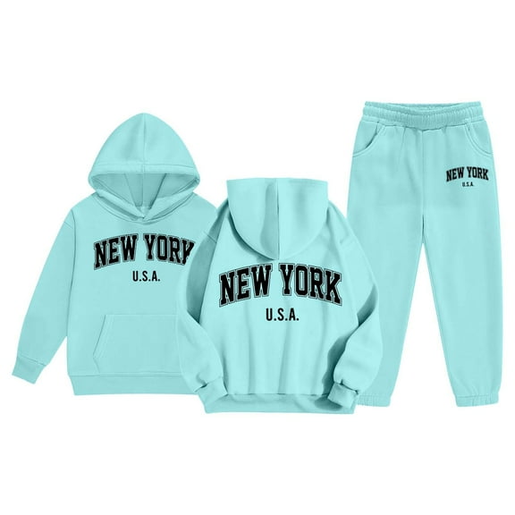Tracksuit Athletic Sweatsuits Sets,2 Piece Long Sleeve Letter Printed Soft Hoodie and Jogger Sweatpants Winter Clothes 8-9 Years Girls Clothes