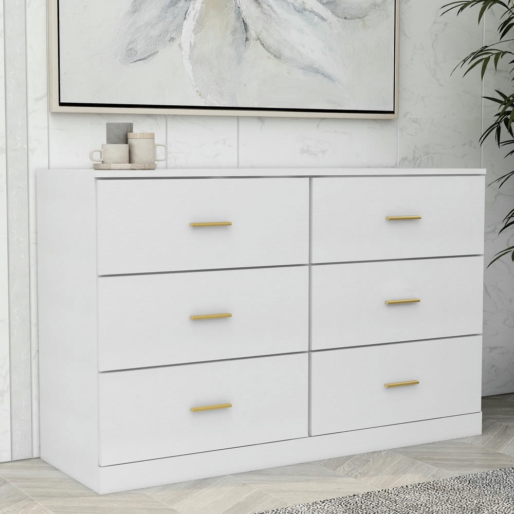 Kadyn 6 Drawer Dresser, Modern White Dresser with 6 Drawers and Gold Handle, Storage Chest of Drawers for Bedroom, Living Room, Hallway, Entryway Kadyn 6 Drawer Dresser, Modern White Dresser with 6 Drawers and Gold Handle, Storage Chest of Drawers for Bedroom, Living Room, Hallway, Entryway