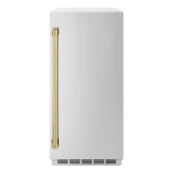 ZLINE Autograph Edition 15 in. Touchstone Clear Cube Ice Maker with Drain Pump and Solid Stainless Steel Door with Polished Gold Handle (ICCDZ-ST-15-G)