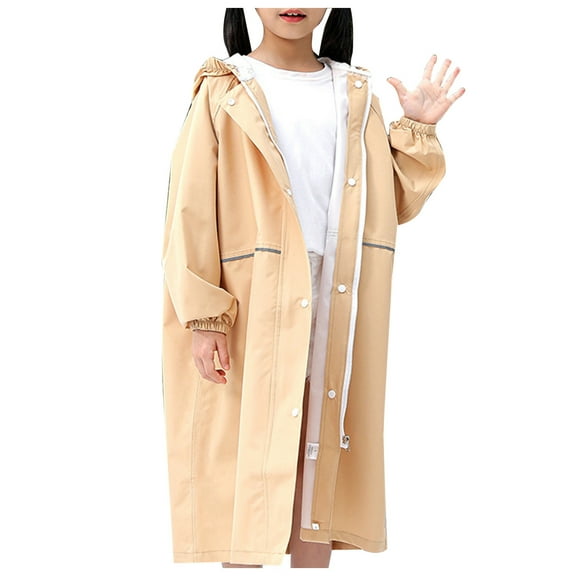 adviicd Kids Raincoat Kids Raincoats Waterproof Rain Jacket Hooded Rain Poncho Toddler Boys Girls Rain Suit Reusable Rainwear (Khaki,12-14 Years)