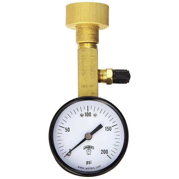 Winters AOM-204TM Air Over Water Test Gauge, 1/4" NPT Top Mount with 3/4" Female Hose Connection, 2" Dial, 0-200 PSI Input Range