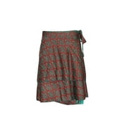 Mogul Womens Vintage Short Wraps Skirt Brown Printed Two Layer Reversible Sari Sari Skirts …