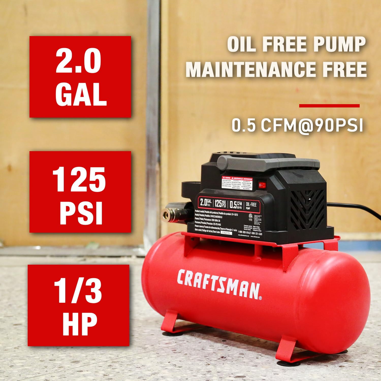 Craftsman 2 gal Horizontal Portable Air Compressor Tank 125 psi 0.3 HP