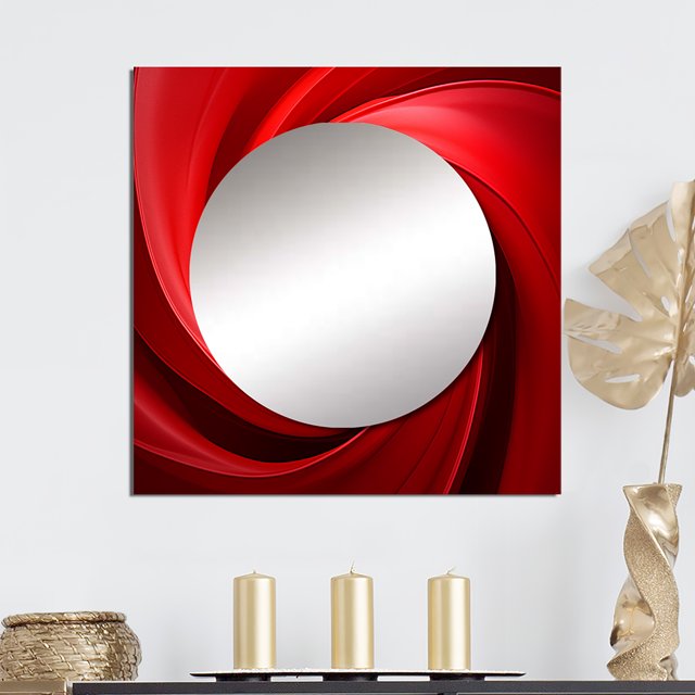 Designart "Vortex Of Red Perpetual Pulse" abstract spirals Square Mirror For Wall Decor - Large Red Square Printed Wall Mirror Art - Square Modern Mirror - Wall Mounted Square Large Mirror