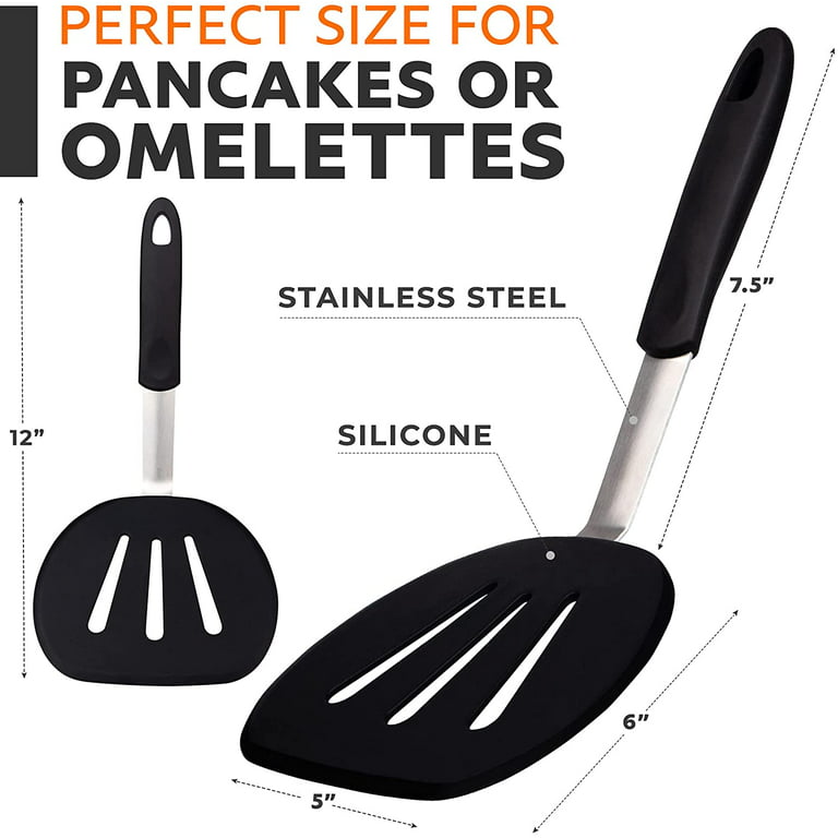 Bundlepro Wide Silicone Spatulas,Short Handle Pancake Shovels,Kitchen Fried  Turners, Black + Red