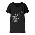 thumbnail image 4 of Linen Shirt Women Tunic Women's Summer Cotton Linen Floral Print Short Sleeve Tunic Tops Casual Plus Size Comfy V Neck Shirts Black, 4 of 4