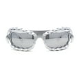 thumbnail image 2 of Super Funky Shoe Lace Trim Rectangular Wrap Around Plastic Sunglasses Silver - Silver Mirror, 2 of 4