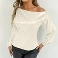 thumbnail image 4 of Kaemgyyd Satin Womens Tops Silk off the Shoulder Loose Dressy Blouse Soft Lantern Long Sleeve Elegant Shirt for Party, 4 of 7