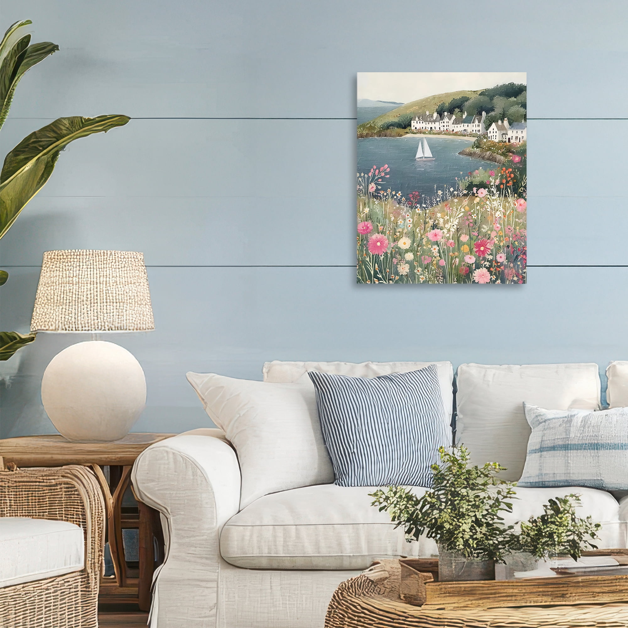 Stupell Industries Clifftop Meadow & Sailboat Canvas Wall Art, design by Riley B