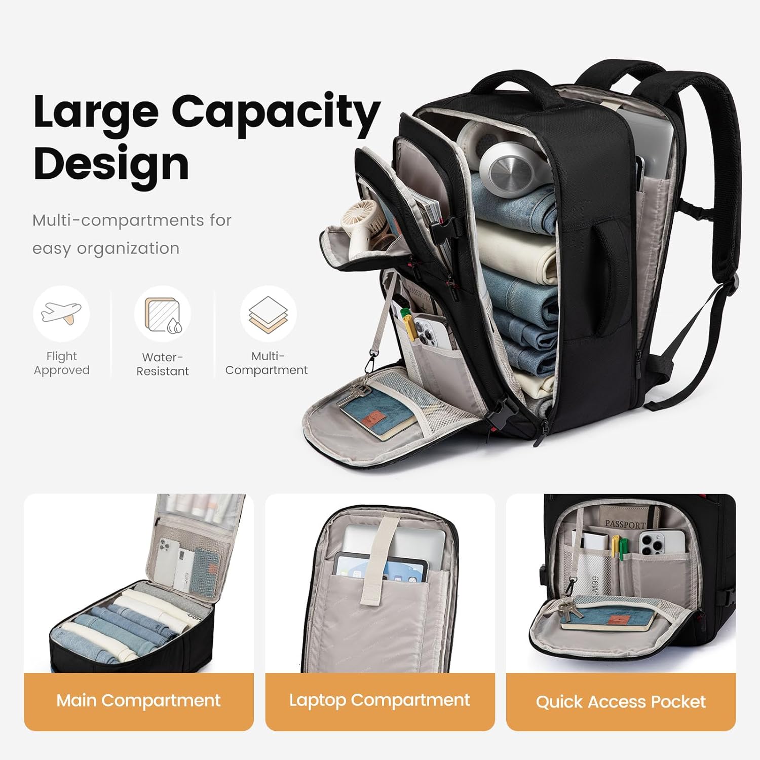 LOVEVOOK 40L Travel Backpack for Men, Airline Approved Carry On Luggage with 3 Packing Cubes, TSA Overnight Bags, Waterproof Personal Item Bag, Weekender Essentials Backpacks fits 17.3" Laptop