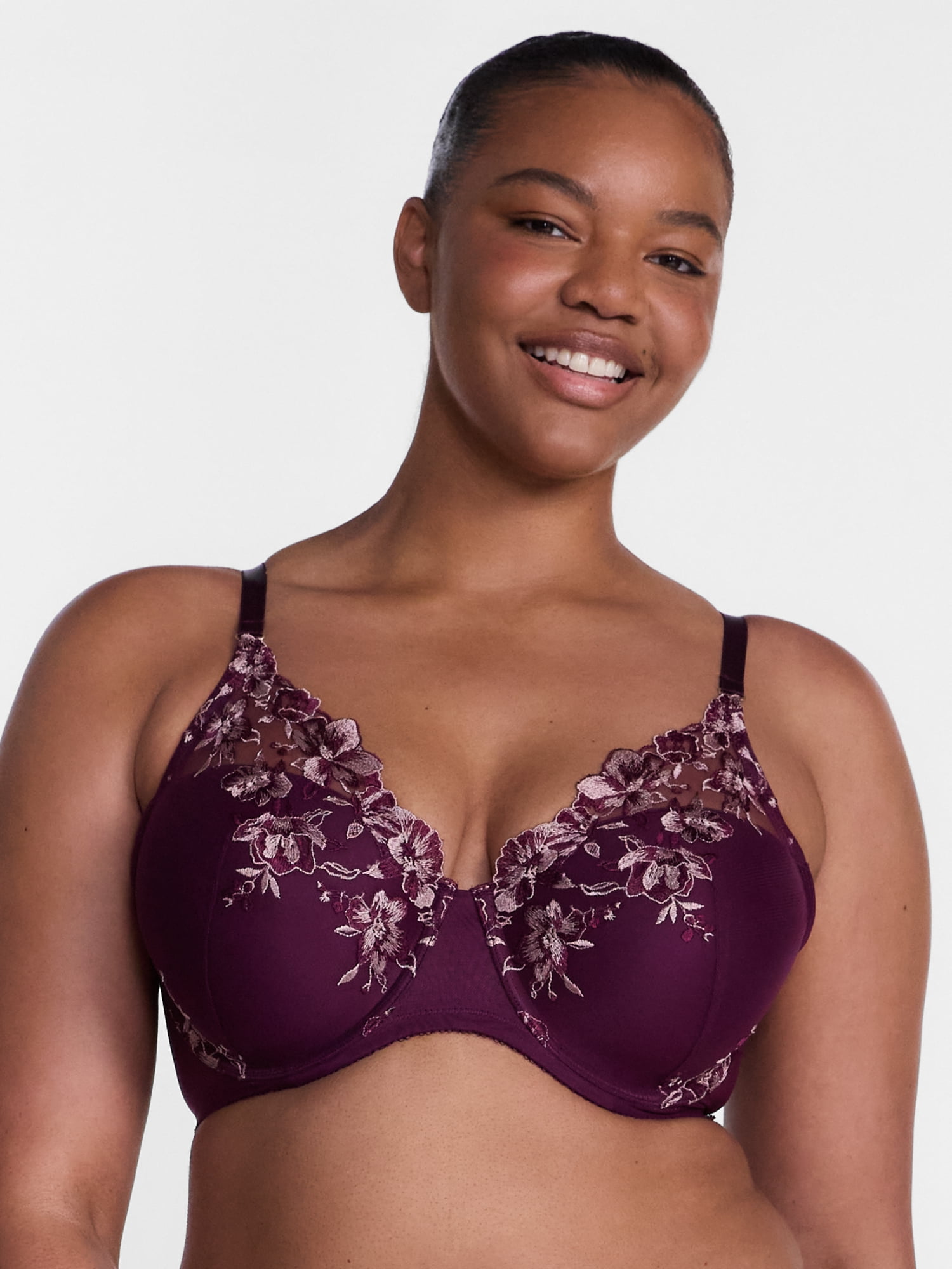 Joyspun Women's Floral Embroidered High Apex Plunge Bra, Sizes 36B-40DDD
