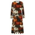 thumbnail image 4 of WXLWZYWL Womens Plus Halloween Dress Pumpkin Printed Costume Dresses Long Sleeve Crewneck Dress A Line Long Dresses, 4 of 5
