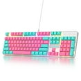 thumbnail image 1 of surmen Full Size Pink Creamy Keyboard with Number Pad, 104 Keys RGB Wired Mechanical Gaming Keyboard Backlit with PBT Keycaps Linear Red Switch for Laptop Desktop PC Gam, 1 of 6