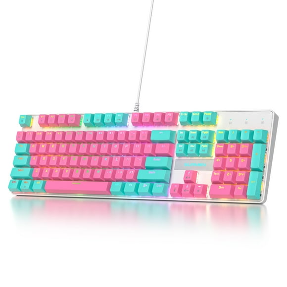 surmen Full Size Pink Creamy Keyboard with Number Pad, 104 Keys RGB Wired Mechanical Gaming Keyboard Backlit with PBT Keycaps Linear Red Switch for Laptop Desktop PC Gam